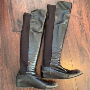 Stuart Weitzman brown hidden wedge OTK boots